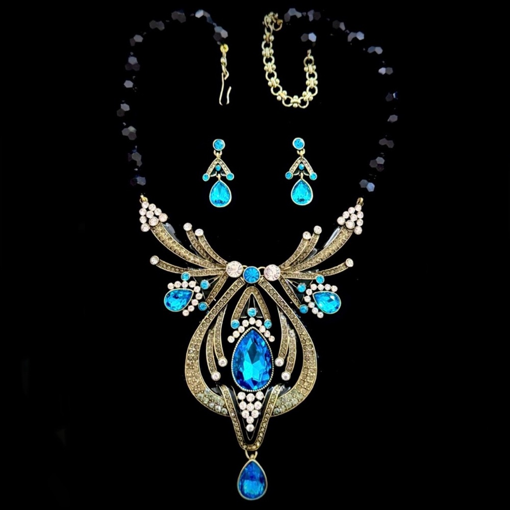 Heidi Daus Blue and Gold Necklace Set